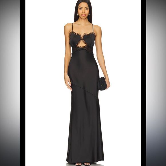 NWT For Love And Lemons Val Maxi Dress in Black XL Revolve Hearts - Picture 1 of 14